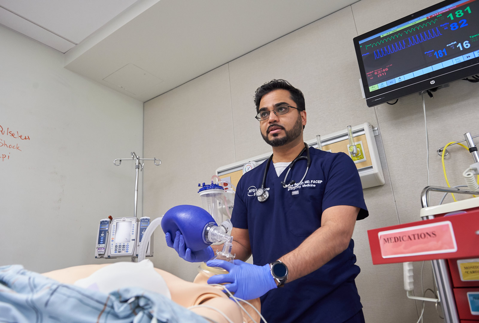 Dr. Sunil George with Manikin in the Simulation Center
