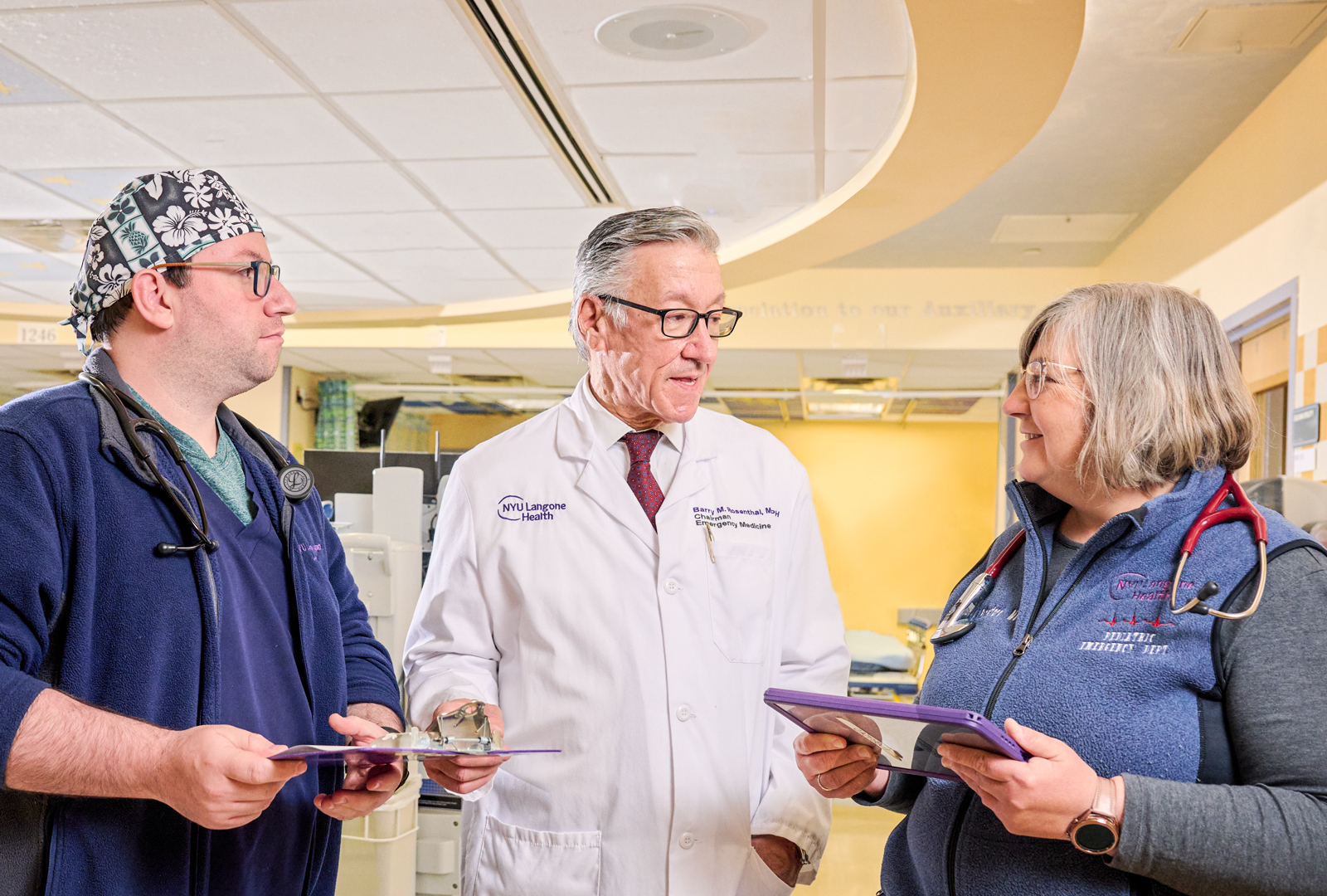 Dr. Barry Rosenthal with Dr. Evan Feinberg and Dr. Kim Rutherford in the Emergency Department